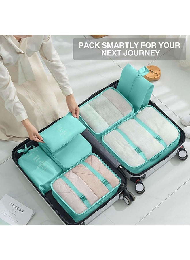 Travel Organizer Folding Set Toiletries Cosmetic Bag Clothes Shoes Digital Storage Bag Drawstring Luggage Travel Bag Blue Green  - Image 4