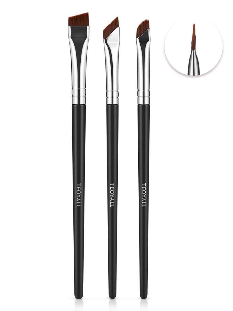 TEOYALL Angled Eyeliner Brushes Set 3 PCS Ultra Thin Slanted Angled Eyebrow Brush Precision Defined Brushes 3 Angled Eyeliner Brushes