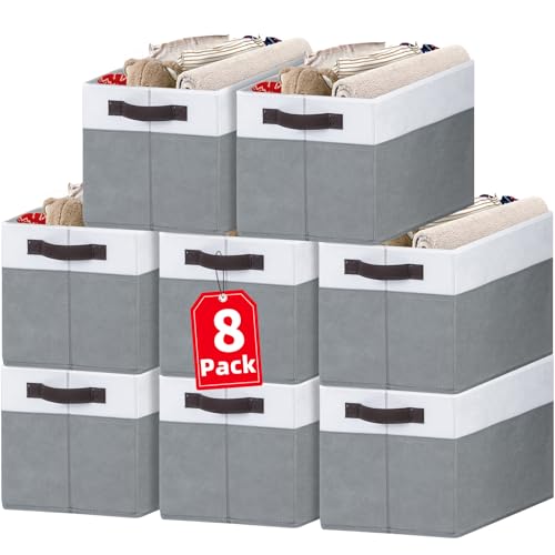 Criusia Large Storage Baskets 8 Pack Versatile Fabric Storage Bins for Closet Cabinet Wardrobe Nursery Pantry | Nursery Organizer Bins for Baby Diaper Toys Clothes | Housewarming Mothers Day Gift - Image 1