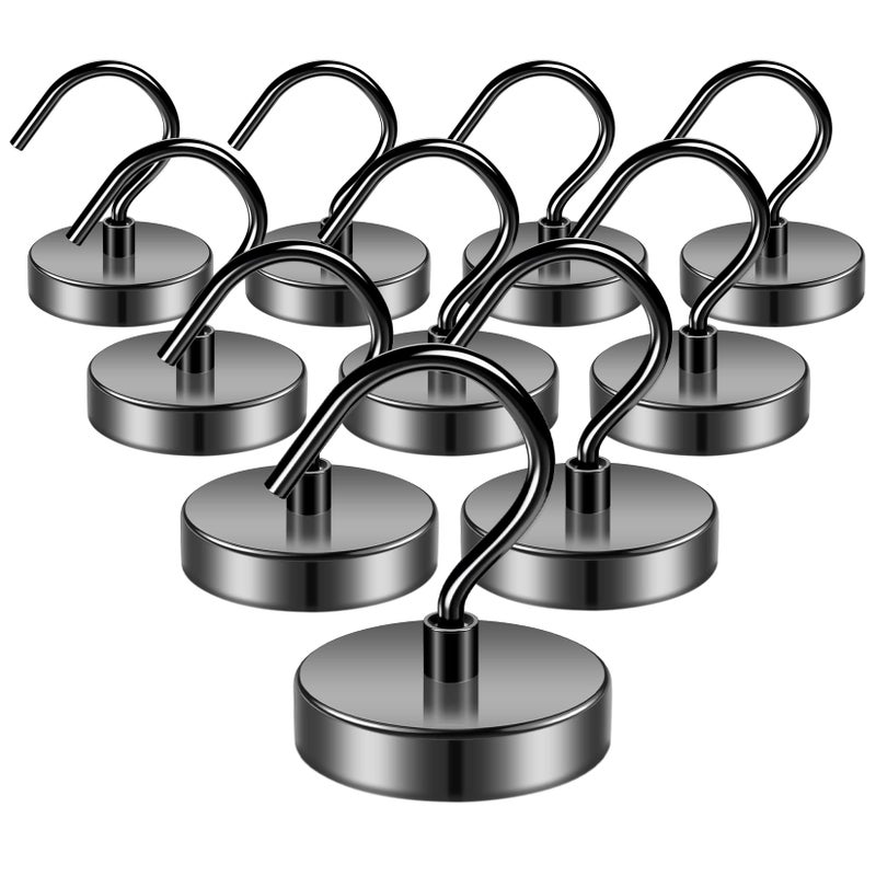 Grtard Grtard 10 Pack 110LBS Strong Magnetic Hooks Heavy Duty Magnets with Hooks Neodymium Magnet Hooks for Hanging Black Large Magnetic Hooks for Cruise Curtain Home Kitchen Workplace