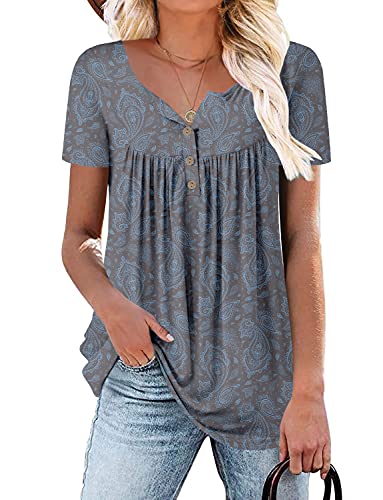 Mystry Zone Womens Gray Short Sleeve Flare Tunic Tops Loose Fitting Floral Summer Blouse XL - Image 2