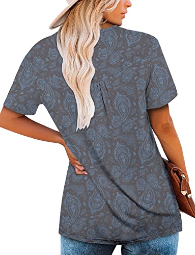 Mystry Zone Womens Gray Short Sleeve Flare Tunic Tops Loose Fitting Floral Summer Blouse XL - Image 4