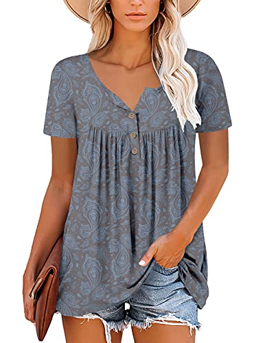 Mystry Zone Womens Gray Short Sleeve Flare Tunic Tops Loose Fitting Floral Summer Blouse XL - Image 5