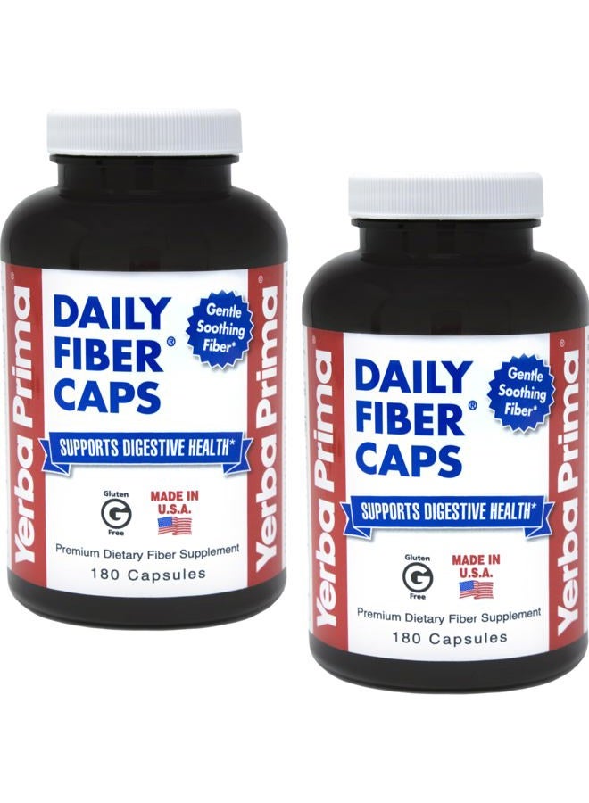 Yerba Prima Daily Fiber Formula - 180 caps (Pack of 2) - Soluble & Insoluble Dietary Fiber Supplement - Colon Cleanse - Gut Health - Vegan, Non-GMO, Gluten-Free - Image 1