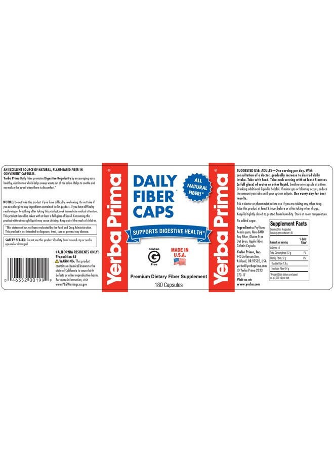 Yerba Prima Daily Fiber Formula - 180 caps (Pack of 2) - Soluble & Insoluble Dietary Fiber Supplement - Colon Cleanse - Gut Health - Vegan, Non-GMO, Gluten-Free - Image 5