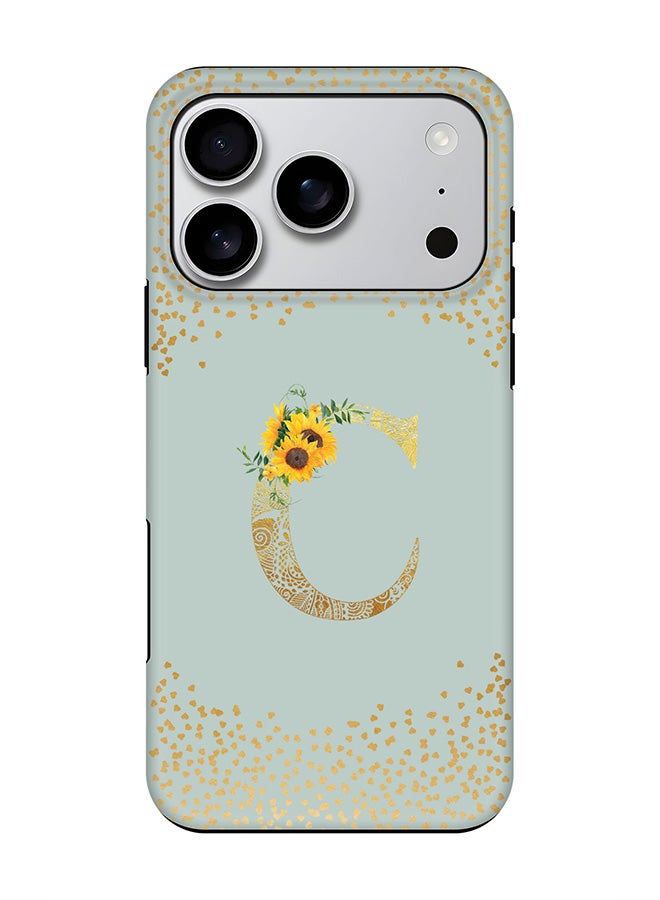 Tough Pro Magnetic Case for iPhone 17 Pro, Dual Layer hybrid PC + TPU Mobile Cover Matte - Custom Floral Monogram - C  (Light Grey )