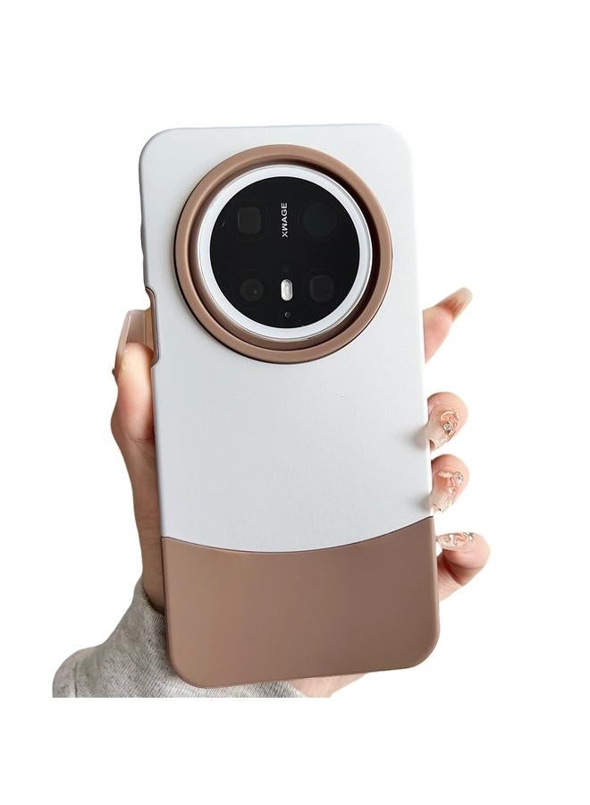 جراب هاتف 2 في 1 من مادة TPU الهجينة ذات ملمس الجلد لهاتف Huawei Mate 70 Pro بلون متباين (فضي + بني)