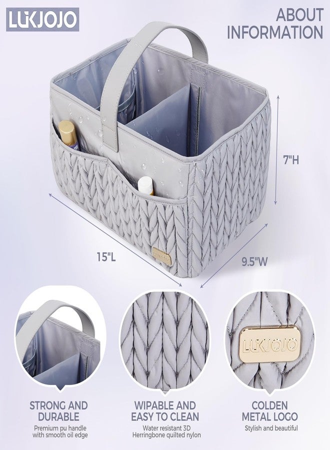 LUKJOJO Luxurious Baby Diaper Caddy, Nursery Storage Basket for Newborn Boy and Girl, Travel Baby Basket for Diapers Baby Wipes, Organizer Tote Bag Storage Bin, Baby Shower Gifts (light gray) - Image 2