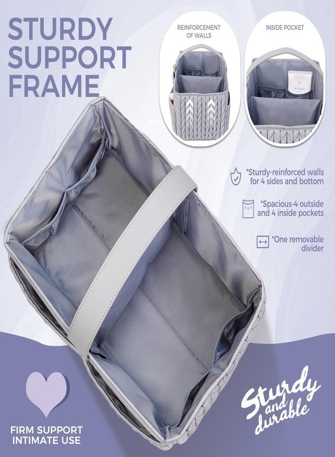 LUKJOJO Luxurious Baby Diaper Caddy, Nursery Storage Basket for Newborn Boy and Girl, Travel Baby Basket for Diapers Baby Wipes, Organizer Tote Bag Storage Bin, Baby Shower Gifts (light gray) - Image 3