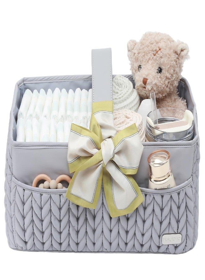 LUKJOJO Luxurious Baby Diaper Caddy, Nursery Storage Basket for Newborn Boy and Girl, Travel Baby Basket for Diapers Baby Wipes, Organizer Tote Bag Storage Bin, Baby Shower Gifts (light gray) - Image 1
