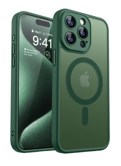 ESCASE Magnetic Cover for iPhone 15 Pro Max 6.7 Inch, MagSafe Compatible, Full Camera Protection, Translucent Matte Slim Protective Shockproof Case,  Green  - Image 1