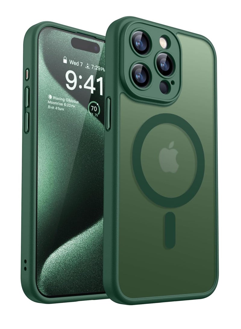 ESCASE Magnetic Cover for iPhone 15 Pro Max 6.7 Inch, MagSafe Compatible, Full Camera Protection, Translucent Matte Slim Protective Shockproof Case,  Green - Image 1