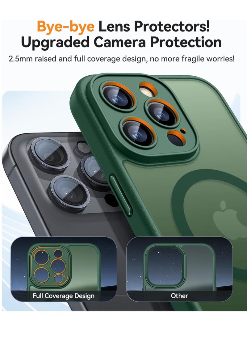 ESCASE Magnetic Cover for iPhone 15 Pro Max 6.7 Inch, MagSafe Compatible, Full Camera Protection, Translucent Matte Slim Protective Shockproof Case,  Green - Image 3