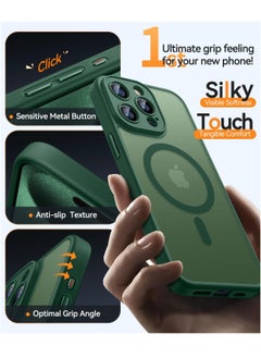 ESCASE Magnetic Cover for iPhone 15 Pro Max 6.7 Inch, MagSafe Compatible, Full Camera Protection, Translucent Matte Slim Protective Shockproof Case,  Green  - Image 5