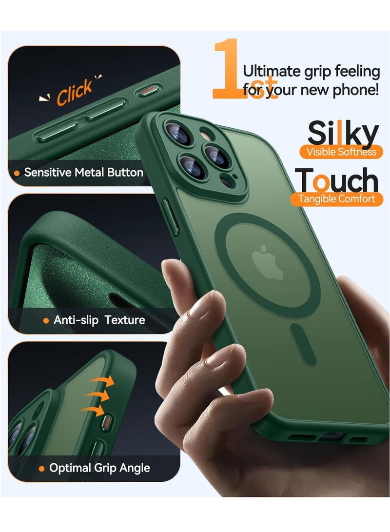 ESCASE Magnetic Cover for iPhone 15 Pro Max 6.7 Inch, MagSafe Compatible, Full Camera Protection, Translucent Matte Slim Protective Shockproof Case,  Green - Image 5