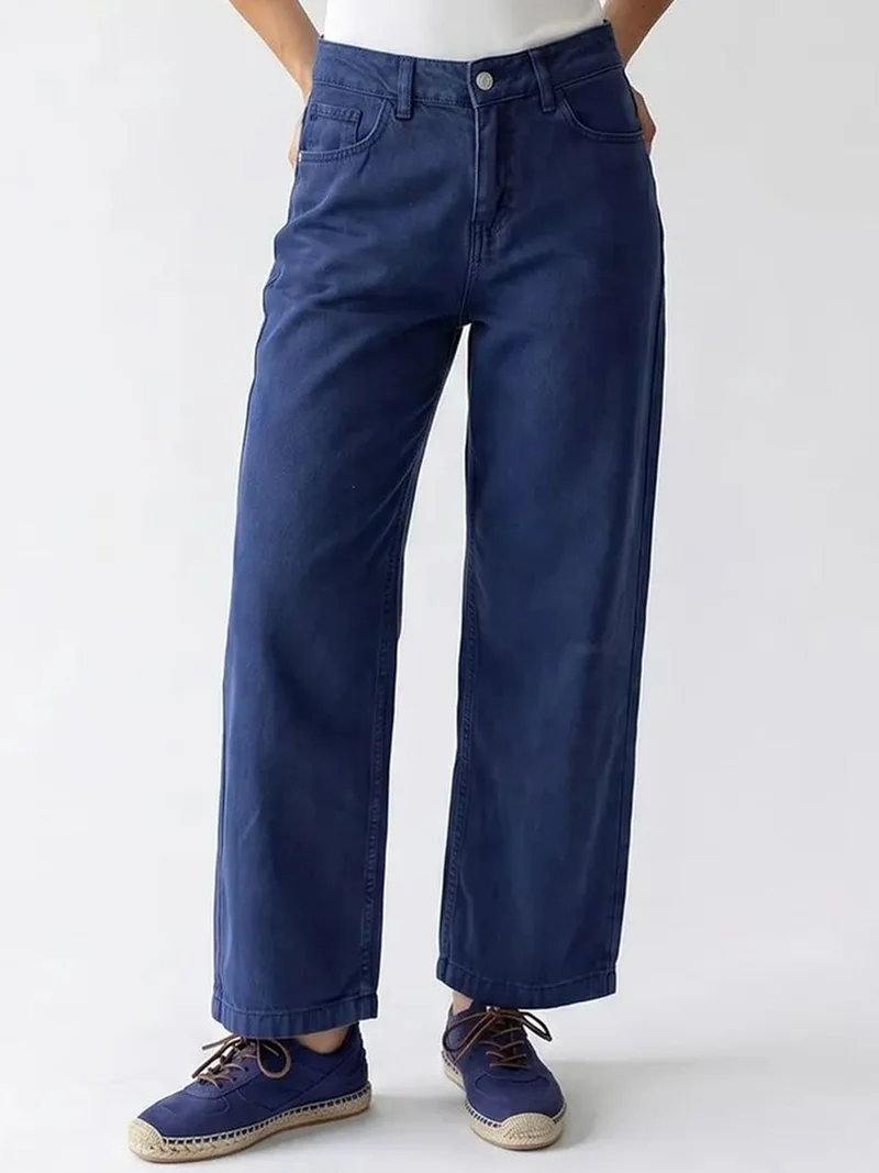 ميكسراي MIXRAY High-Waist Wide-Leg Cotton Jeans