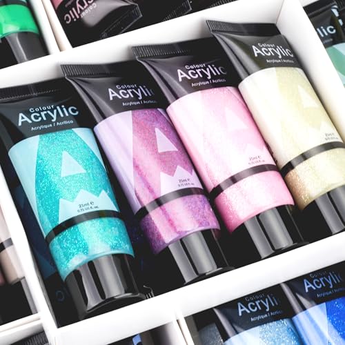 AUREUO Galaxy Glitter Acrylic Paint Set - 8 Twinkle Iridescent Colors 0.71 Fl Oz / 21ml Tubes Sparkling Art Paints for Mother's Day Crafts Decor Non-toxic Painting Supplies for Artists - Image 3