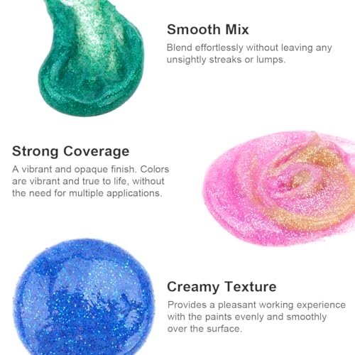 AUREUO Galaxy Glitter Acrylic Paint Set - 8 Twinkle Iridescent Colors 0.71 Fl Oz / 21ml Tubes Sparkling Art Paints for Mother's Day Crafts Decor Non-toxic Painting Supplies for Artists - Image 4