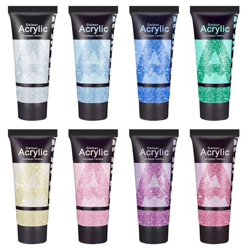 AUREUO Galaxy Glitter Acrylic Paint Set - 8 Twinkle Iridescent Colors 0.71 Fl Oz / 21ml Tubes Sparkling Art Paints for Mother's Day Crafts Decor Non-toxic Painting Supplies for Artists - Image 1
