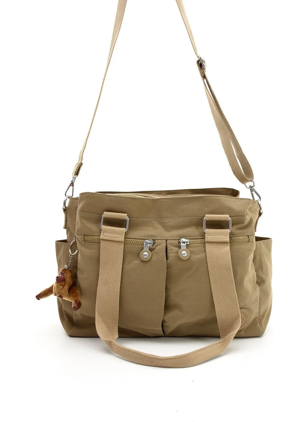 Sanmorris Women's Large Beige Colored Compartment Water Resistant Crinkle Fabric Crossbody and Shoulder Bag