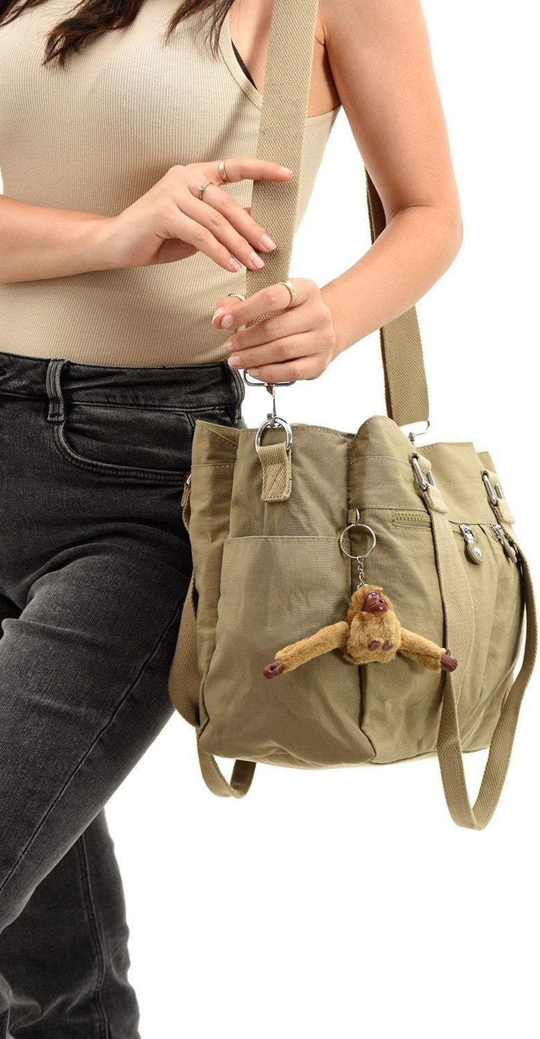 Sanmorris Women's Large Beige Colored Compartment Water Resistant Crinkle Fabric Crossbody and Shoulder Bag  - Image 2