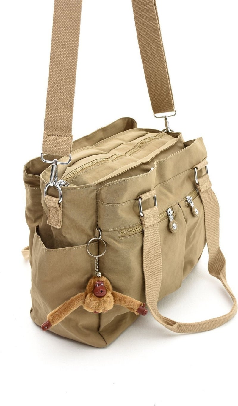 Sanmorris Women's Large Beige Colored Compartment Water Resistant Crinkle Fabric Crossbody and Shoulder Bag  - Image 3