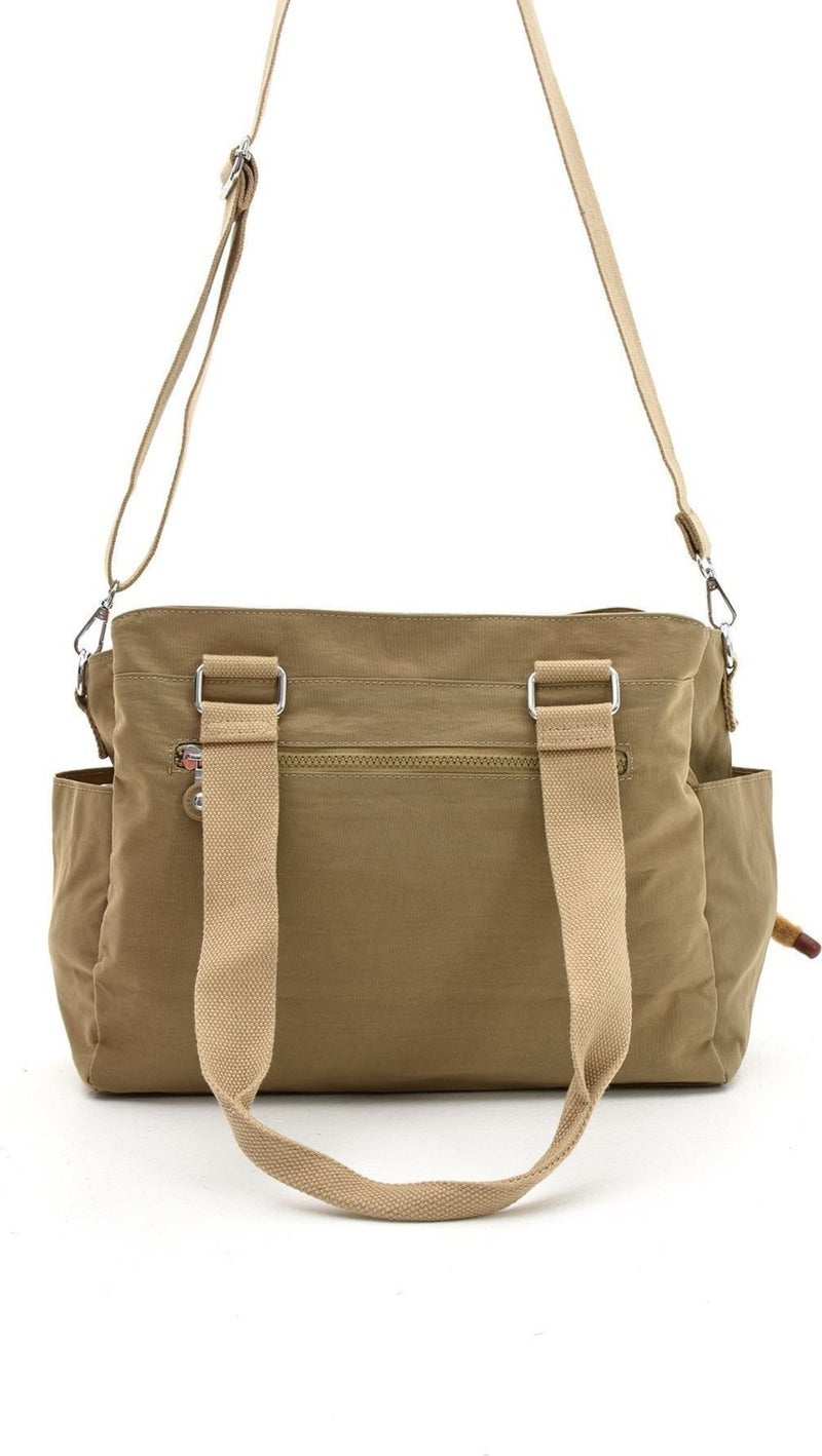 Sanmorris Women's Large Beige Colored Compartment Water Resistant Crinkle Fabric Crossbody and Shoulder Bag  - Image 5