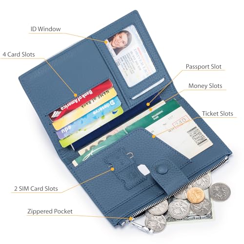 EutDett RFID passport holder for travel Leather Passport Wallet for Women with Zippered Coins Pocket and SIM Slots Passport Cover Case for Travel - Image 3