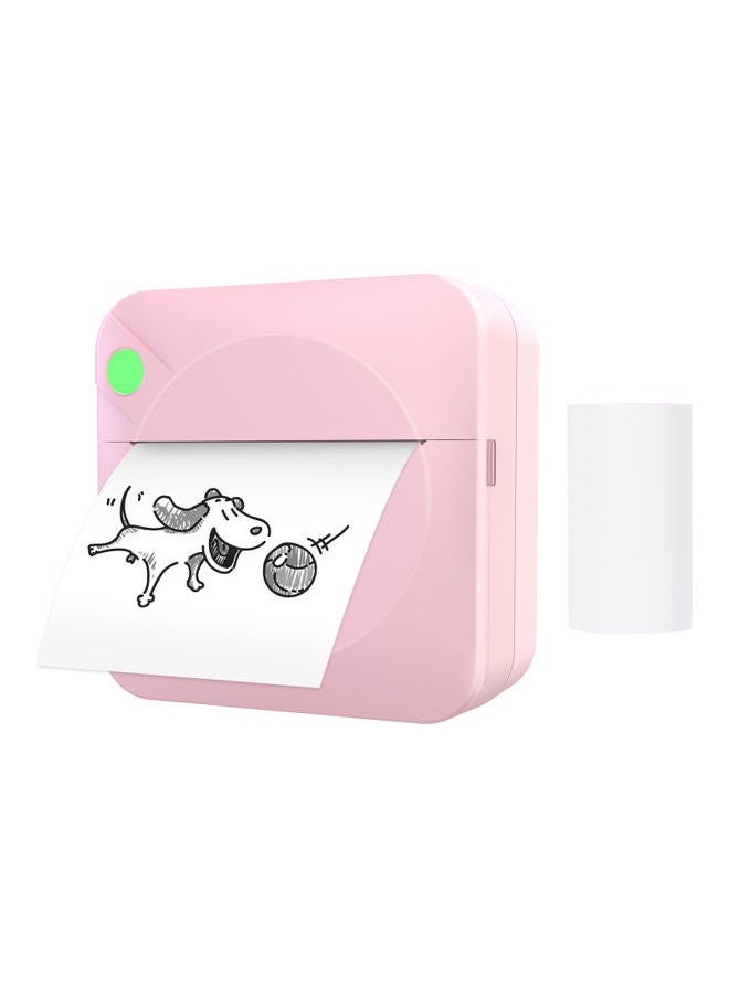 NIBEMINENT 203dpi Portable Mini Pocket Thermal Printer with 1 Roll Paper Pink  - Image 1