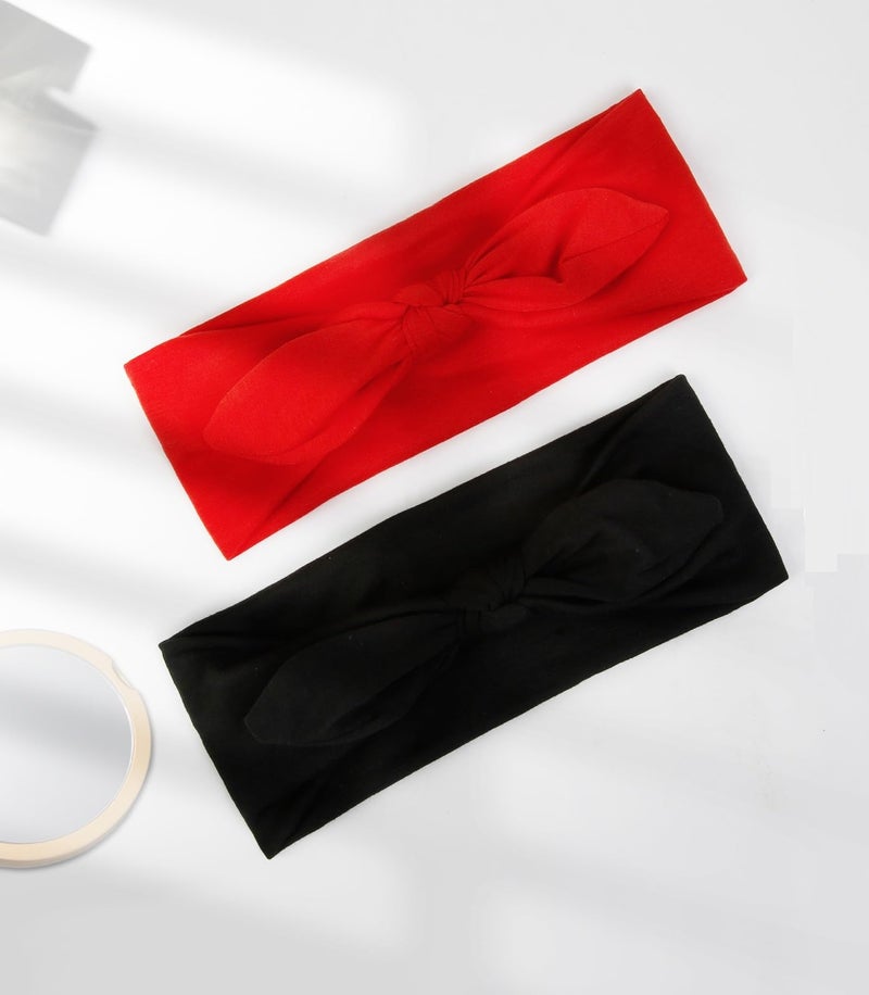 Tobeffect Red Bow Headbands for Women, Elastic Bow Head Bands for Women's Hair Non Slip - Wide Headwraps with Bows Vintage, Cute Hairbands Hair Accessories 6 Pack - Image 4