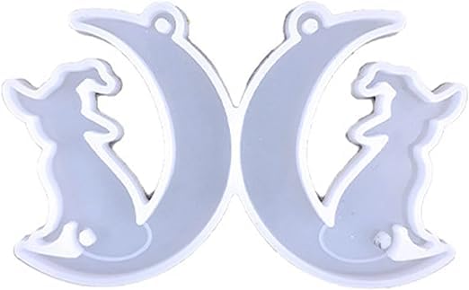 Snoogg SNOOGGHalloween Witch Bat Moon Shape Keychain Resin Mold Halloween Silicone Mould Earrings Pendant DIY Silicone Mould Mirror Epoxy Crystal Epoxy Mould for Halloween Earrings Fine Glitter (6 Cavities) - Image 2