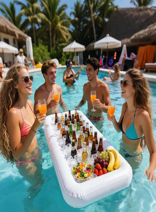 Beanewone Inflatable Ice Serving Bar with Drain Plug, Buffet Cooler Serving Tray for Salad Food & Drinks, Inflatable Serving Bar for Party BBQ Picnic Pool Camping Indoor Outdoor (1, White) - Image 5