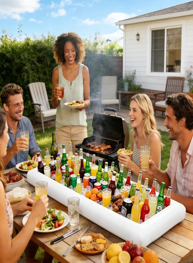 Beanewone Inflatable Ice Serving Bar with Drain Plug, Buffet Cooler Serving Tray for Salad Food & Drinks, Inflatable Serving Bar for Party BBQ Picnic Pool Camping Indoor Outdoor (1, White) - Image 3