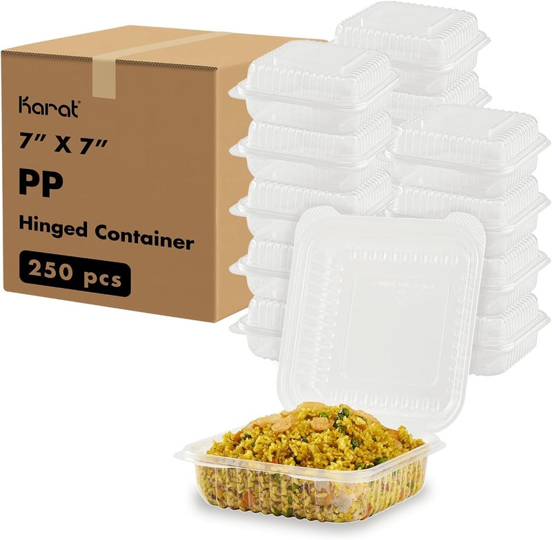Karat FP-HC77PP-1C 7''x7' PP Hinged Container (Case of 250) - Image 1