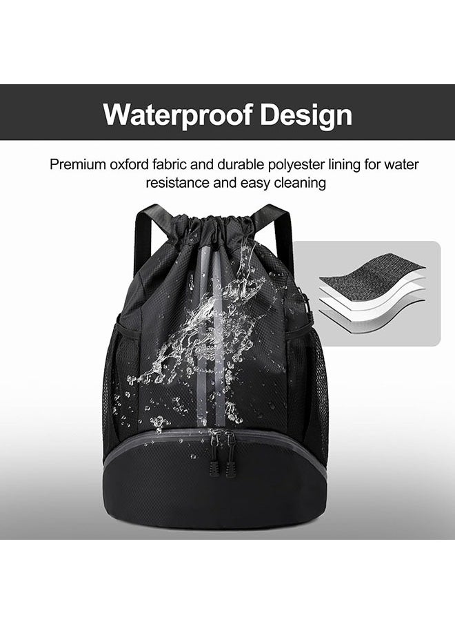 YelaJoy - Sports Drawstring Backpack,String Swim Gym Bag with Shoes Compartment and Wet Proof Pocket,Basketball Bag Backpack Wet and Dry Compartment，Soccer Ball and Cleats Bag,Waterproof Drawstring Soccer Ball Backpack for Soccer, Basketball and Rugby - Image 1