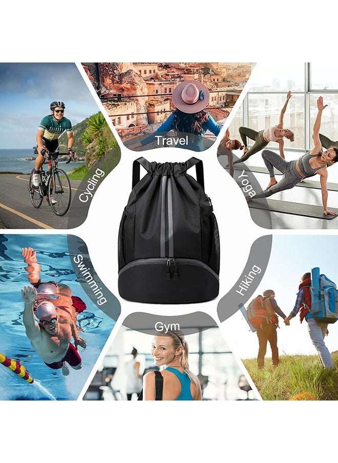 YelaJoy - Sports Drawstring Backpack,String Swim Gym Bag with Shoes Compartment and Wet Proof Pocket,Basketball Bag Backpack Wet and Dry Compartment，Soccer Ball and Cleats Bag,Waterproof Drawstring Soccer Ball Backpack for Soccer, Basketball and Rugby - Image 1