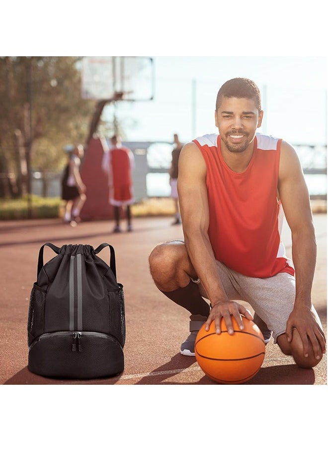 YelaJoy - Sports Drawstring Backpack,String Swim Gym Bag with Shoes Compartment and Wet Proof Pocket,Basketball Bag Backpack Wet and Dry Compartment，Soccer Ball and Cleats Bag,Waterproof Drawstring Soccer Ball Backpack for Soccer, Basketball and Rugby - Image 1