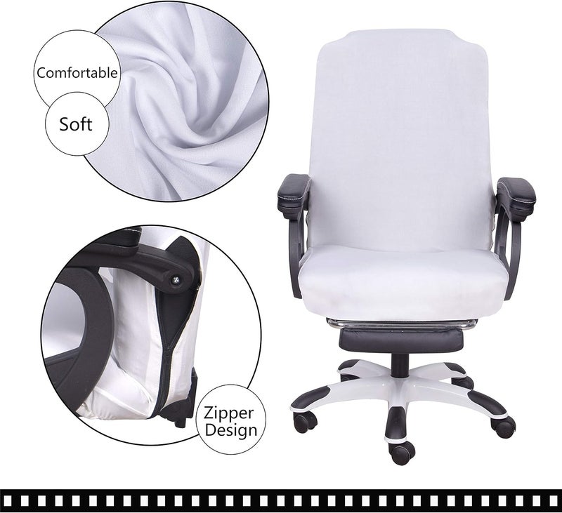 SARAFLORA Office Chair Cover - Medium, White - Removable Computer Chair Cover with Zipper for Universal Rotating Desk Chair Seat Washable Protector for Pets - Image 4