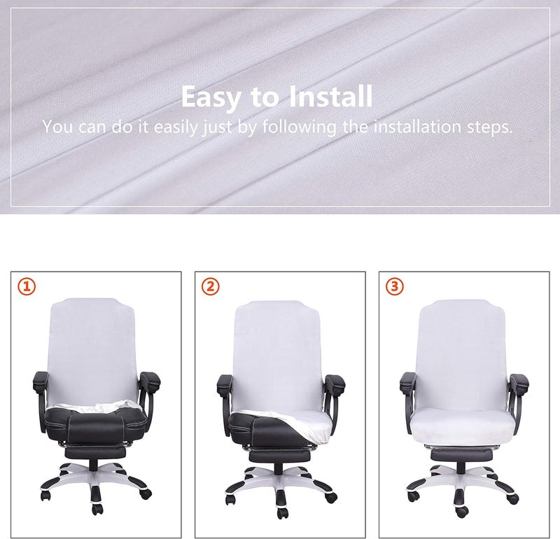 SARAFLORA Office Chair Cover - Medium, White - Removable Computer Chair Cover with Zipper for Universal Rotating Desk Chair Seat Washable Protector for Pets - Image 5
