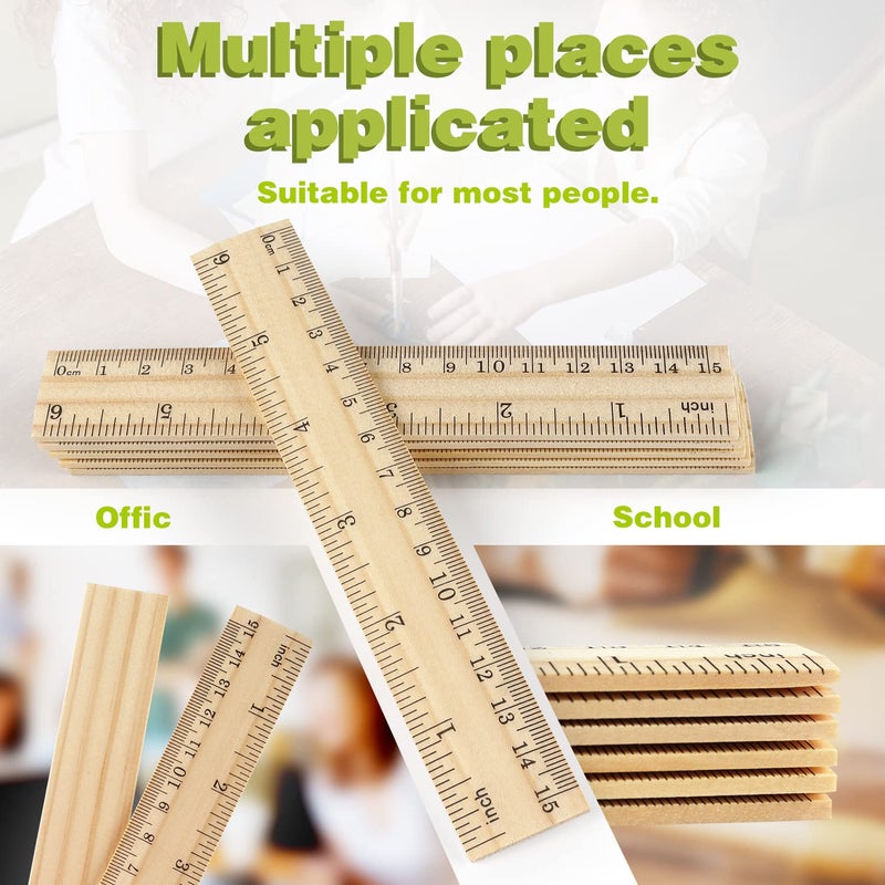 ZZTX 3 Pack Wooden Ruler 6 Inch Rulers Bulk Wood Measuring Ruler for Students Office School Supplies 2 Scale (15 cm) - Image 3