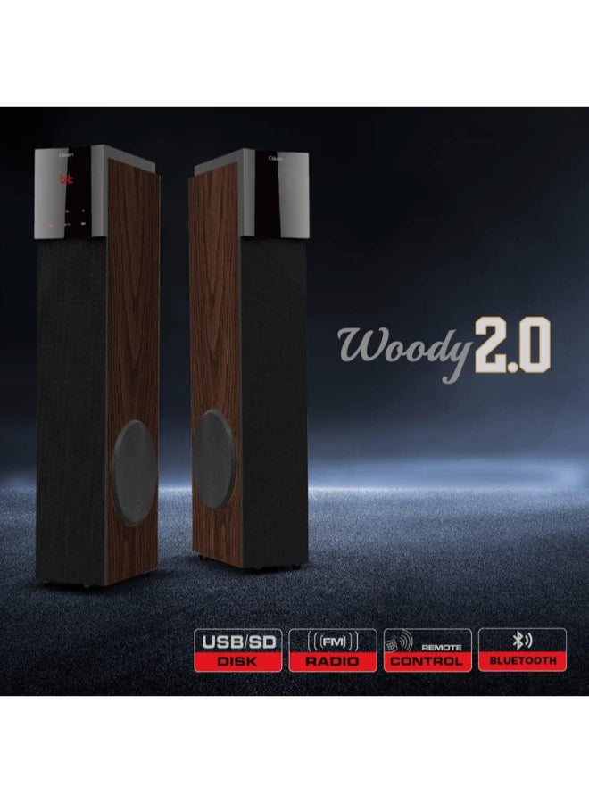 Clikon Woody Tower Speakers with 2.0 Bluetooth Connectivity, Built-in FM-Radio, USB/SD Disk, Remote Control Functions, Wireless Microphone, 2 Years Warranty, Black and Brown – CK866 - Image 1