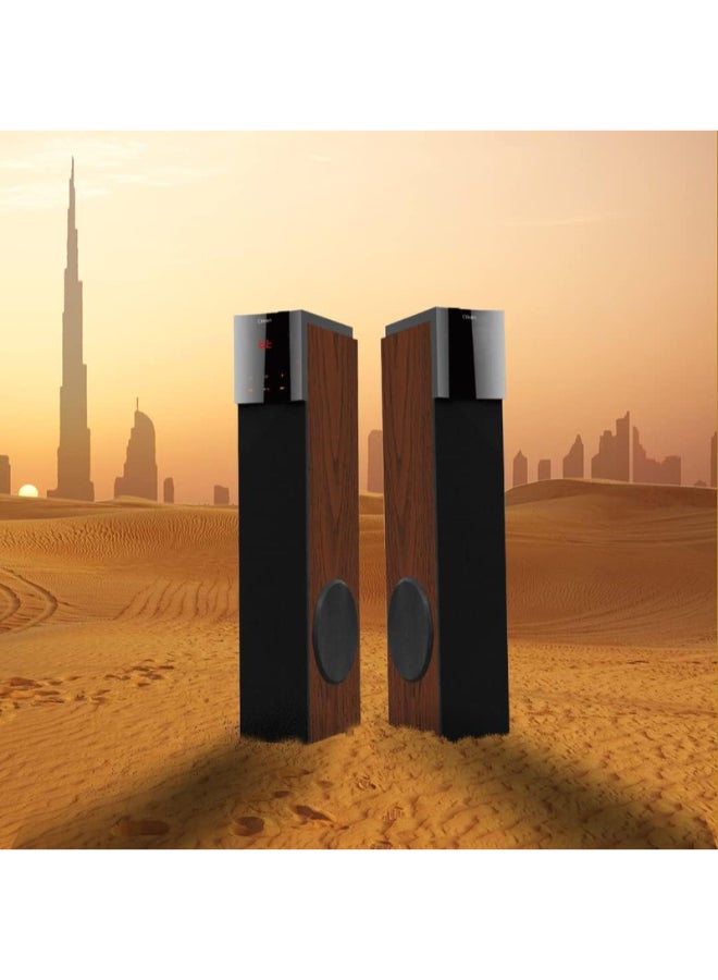 Clikon Woody Tower Speakers with 2.0 Bluetooth Connectivity, Built-in FM-Radio, USB/SD Disk, Remote Control Functions, Wireless Microphone, 2 Years Warranty, Black and Brown – CK866 - Image 4