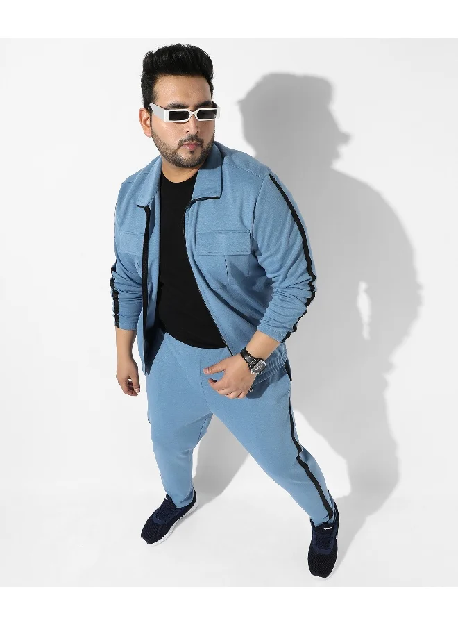 Instafab Plus Men's Solid Icy Blue Regular Fit Co-Ords Set