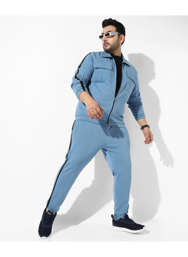 Instafab Plus Men's Solid Icy Blue Regular Fit Co-Ords Set