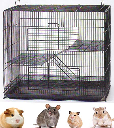 Mcage 3-Levels Easy Portable Collapsible Ferret Chinchilla Sugar Glider Rats Mouse Animal Critter Chew-Proof Metal Carrier Travel Cage with Narrow 3/8-Inch Bar Spacing Easy to Setup No Tools Needed - Image 1