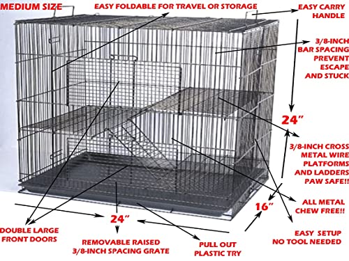 Mcage 3-Levels Easy Portable Collapsible Ferret Chinchilla Sugar Glider Rats Mouse Animal Critter Chew-Proof Metal Carrier Travel Cage with Narrow 3/8-Inch Bar Spacing Easy to Setup No Tools Needed - Image 3