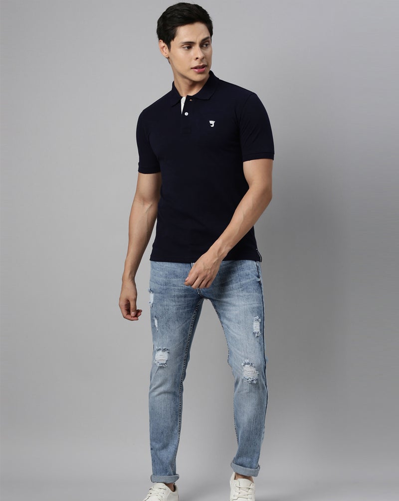 جوفن تي شيرت بولو قطن نقي رجالي كحلي سادة - Image 5