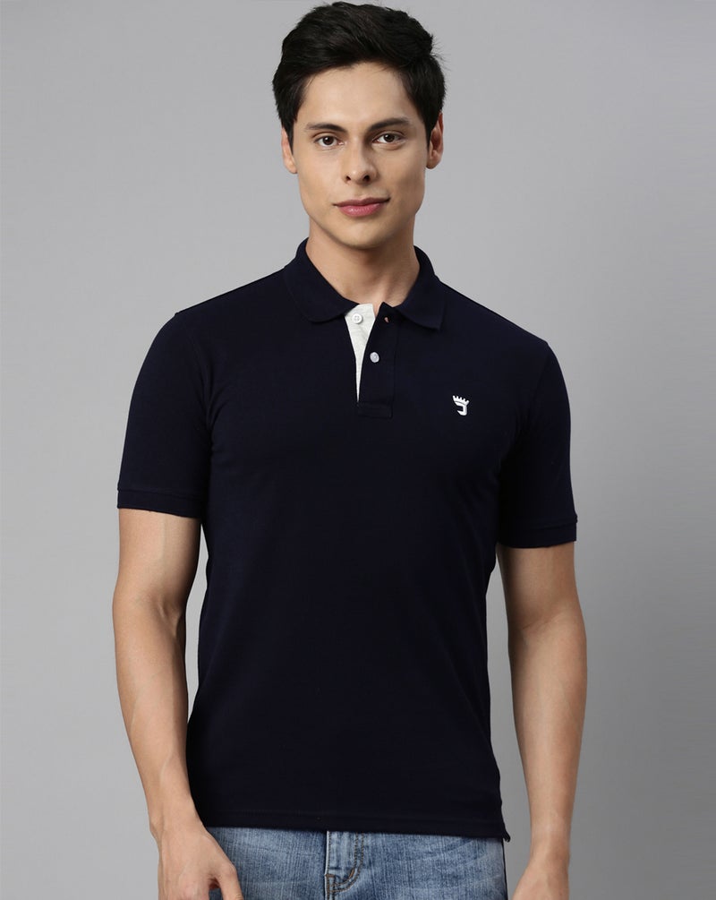 جوفن تي شيرت بولو قطن نقي رجالي كحلي سادة - Image 1