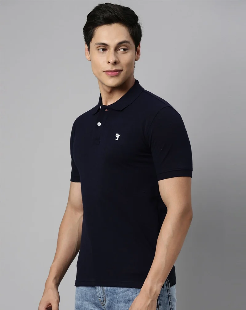 Joven Navy Men Navy Solid Polo Collar Pure Cotton T-Shirt for Men | Best Price UAE