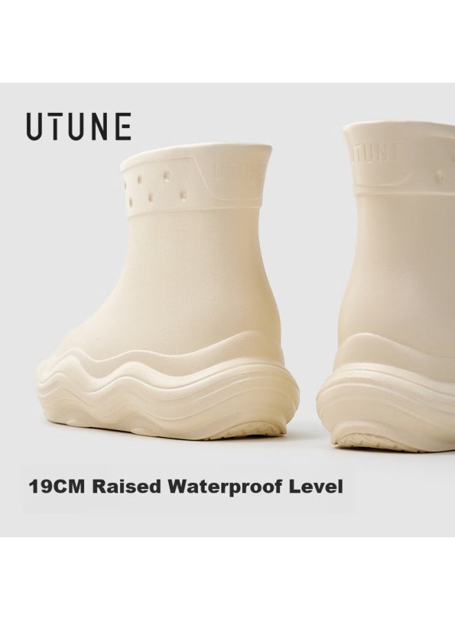 utune Youdiao Rain Boots Non-slip Waterproof Fashion New Thick Sole Height Increasing Outdoor Short Boots Women Mustard Green Size 39-40 - Image 3